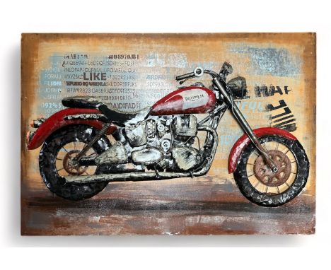 Triumph motorcycle metal sign, approx. size: H80cm x W120cm, generally excellent to good plus (front fork part unattached). B