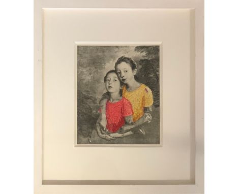 Julie Cockburn (British, b.1966), Margaret and Mary embroidery on print mixed media work. Print of two young girls with embro
