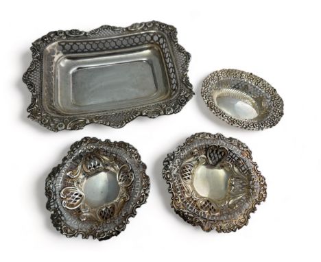 Four late Victorian repousse silver items. Includes a silver tray with marks for William Comyns &amp; Sons, London 1898 along