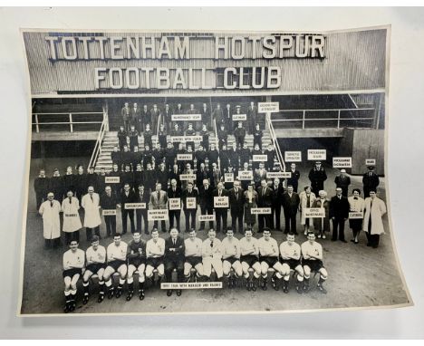 Tottenham Hotspur 1960/61 press photo, team and group staff with annotations for each role. Stamp to reverse reads: “ No Repr