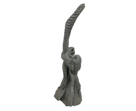 Wooden chainsaw carving of a pair of Owls, in grey-blue finishDimensions: Height:&nbsp;143cm&nbsp;