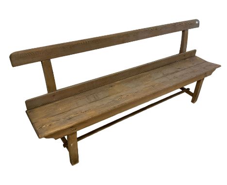 19th century pitch pine church bench or pew, single back rail over plank seatDimensions: Height:&nbsp;82cm&nbsp; Length/Width