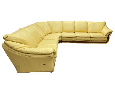 Atelier Nieri - Italian contemporary modular seven seat 'Corniche' corner sofa, upholstered in yellow leather with a polished