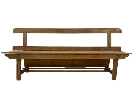 19th century pitch pine church bench or pew, single back rail over plank seatDimensions: Height:&nbsp;82cm&nbsp; Length/Width