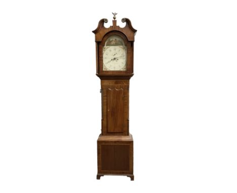 Joseph Richmond of York - 8-day mahogany longcase clock c 1820, with a swans neck pediment and ball and eagle finial, break a