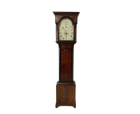 Mahogany -  early 19th century 8-day longcase clock, with a flat topped pediment and break arch door beneath, trunk with cant