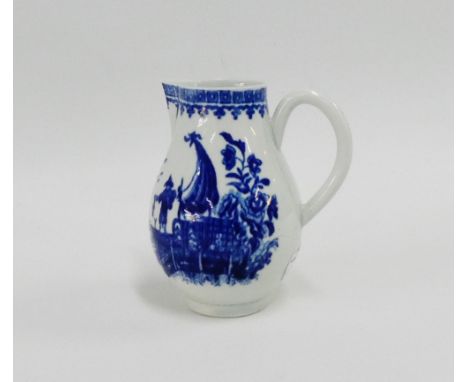 Worcester blue and white sparrow beak milk jug with fisherman pattern with blue crescent marks to base, 11.5cm high 