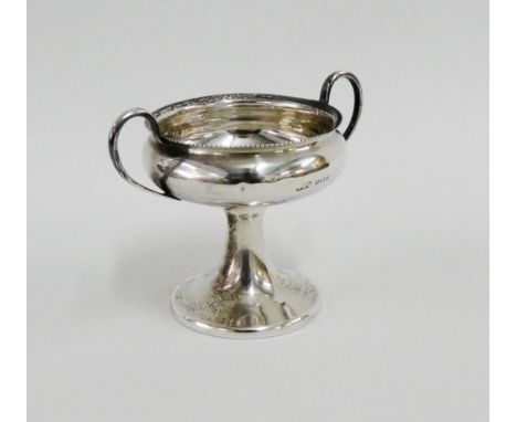 Edwardian silver twin handled pedestal bowl with maker marks for William Hair Haseler  Birmingham 1907, 9cm high 