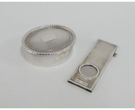 20th century silver gilt pill box by Hampton Utilities, Birmingham 1970 together with a silver  cigar cutter by William H Man