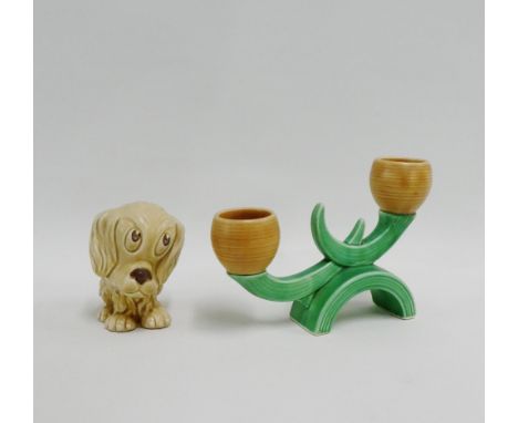 Sylvac candlestick with impressed number 1853, together with a Sylvac dog, model number 1246, tallest 15cm high, (2) 
