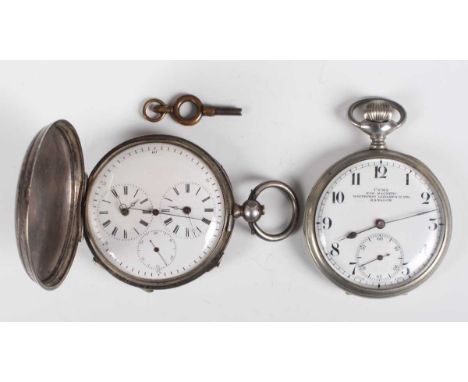 A Swiss hunting cased keywind dual time gentleman's pocket watch, made for the Japanese market, with unsigned jewelled moveme