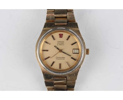 An Omega Electronic F300 Hz Seamaster Chronometer gilt metal fronted and steel backed gentleman's bracelet wristwatch, circa 