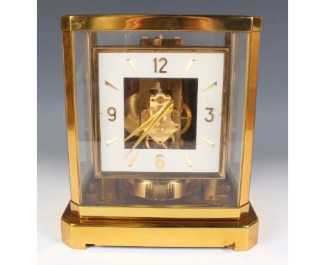 A Jaeger-LeCoultre Atmos mantel timepiece, Ref. 528-6, the signed perpetual gilt brass movement numbered '114647', the square