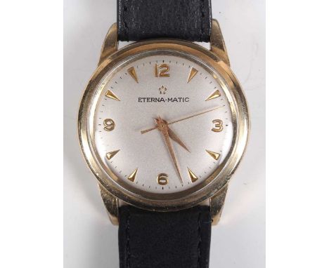 An Eterna-matic gilt metal fronted and steel backed circular cased gentleman's wristwatch with signed and jewelled movement, 