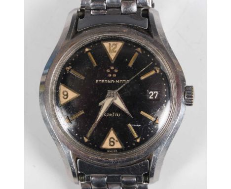 An Eterna-Matic Kontiki Automatic stainless steel gentleman's bracelet wristwatch with signed and jewelled movement, the sign