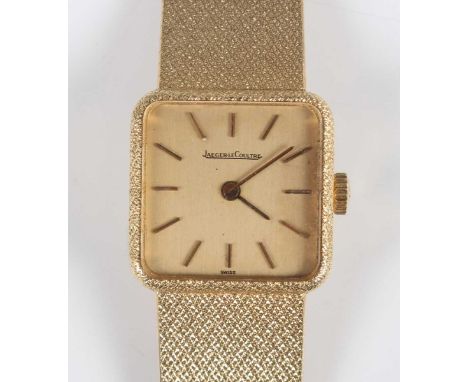 A Jaeger-LeCoultre 18ct gold lady's bracelet wristwatch with signed and jewelled 846 caliber movement, the signed square gilt