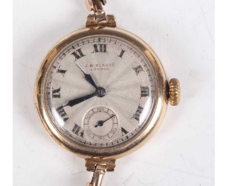 A J.W. Benson London 9ct gold circular cased lady’s wristwatch, the jewelled lever movement detailed ‘Swiss made’, the signed