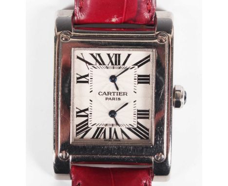 A Cartier Tank A Vis 18ct white gold cased dual time zone gentleman's wristwatch, Ref. 2552, with signed and jewelled 9901 Mc