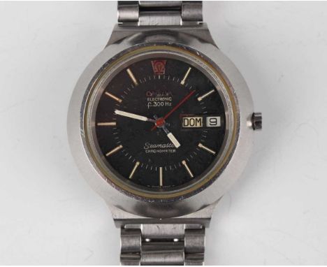 An Omega Electronic F300 Hz Seamaster Chronometer steel cased gentleman's bracelet wristwatch, circa 1972, the signed and jew
