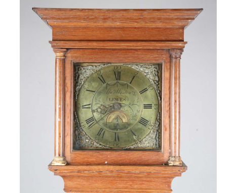 A mid-18th century oak longcase clock, the thirty hour movement striking on a bell via an outside countwheel, the 11-inch squ