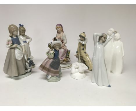 A Lladro figure of a young girl , Other figures including Nao and doulton