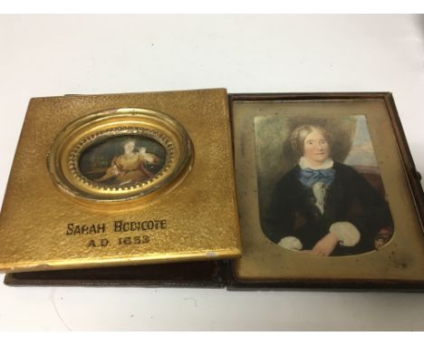A small gilt framed oval portrait depicting. Sarah Bodicote. the frame dated 1663 and one other portrait of a senior lady.