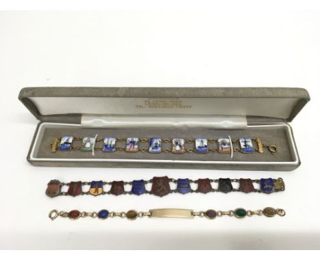 Two vintage enamel bracelets, one decorated with Dutch scenes, plus an Egyptian scarab design example