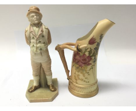 A Royal Worcester porcelain figure and a Worcester jug. No damage or restoration (2) height 18cm