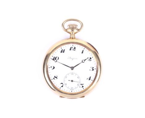 Longines, a Canadian gold cased open face keyless pocket watch, circa 1931. With a presentation inscription from the Macaulay