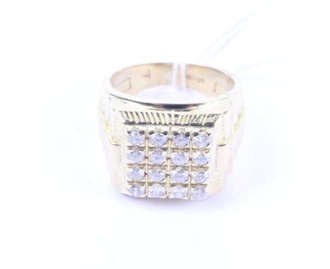 A vintage 18ct gold and diamond square cluster 'Rolex-type' ring. The 16 bright, white and lively round brilliants approx. 1.