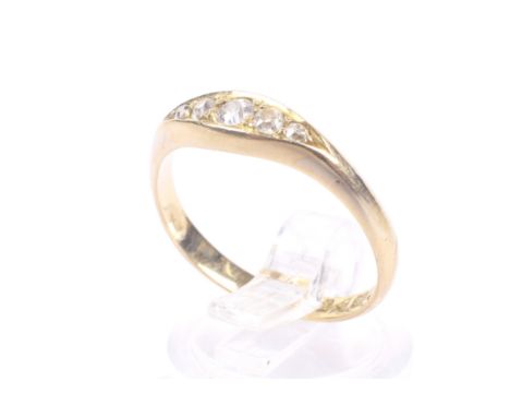 An early 20th century 18ct gold and diamond five stone 'boat' ring. The graduated old-cut stones approx. 0.21cts total, all g