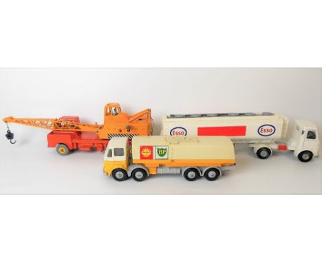 Dinky Supertoys diecast Leyland Octopus BP Shell lorry; together with a Dinky Toys AEC articulated lorry (repainted) and a tw