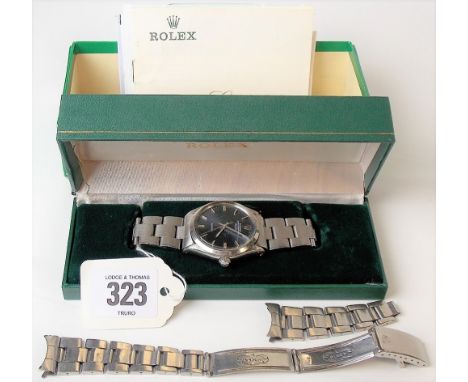 Rolex Oyster Perpetual Air-King Precision gentleman's wristwatch no. 5500, the blue dial with silvered batons &amp; sweep sec