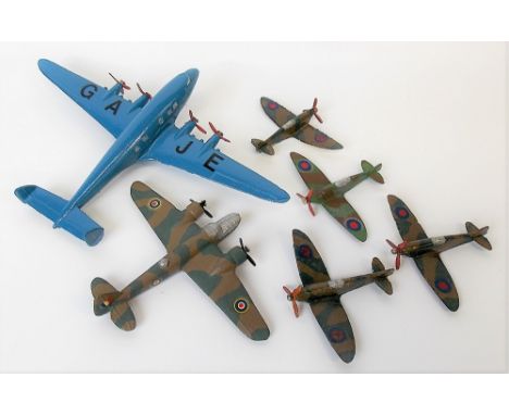 Dinky Toys diecast four engine liner no. 62R; together with five Dinky miniature fighter planes including a Spitfire (6).