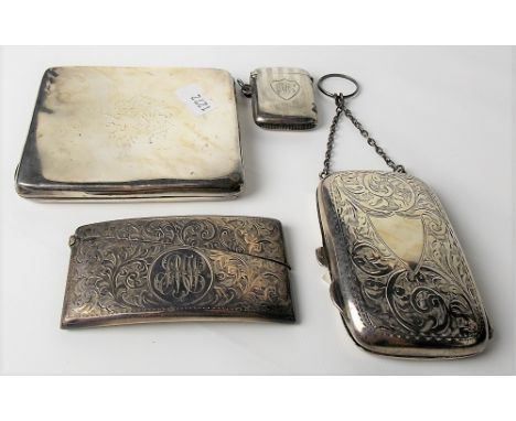 George V silver foliate scroll engraved cigarette case with suspension chain, Birmingham 1919; together with another cigarett
