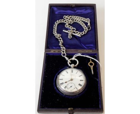 J.W. Benson, London silver engine turned case pocket watch, the white enamel dial with Roman Numerals &amp; subsidiary second