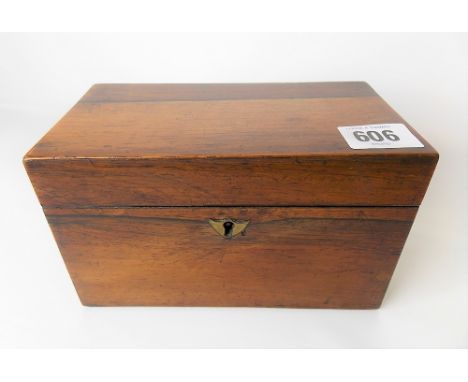George III rosewood rectangular two-section tea caddy with brass escutcheon, width 17.5cm