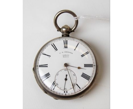White metal engine turned pocket watch with 42mm white enamel dial with Roman Numerals &amp; subsidiary seconds dial signed T
