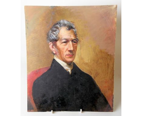 19th Century oil on paper portrait of a seated gentleman, monogrammed TW and dated 1955, 30.5cm x 25.5cm (unframed).1