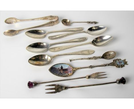 Pair of George V silver amethyst Scottish thistle finial pickle forks by Charles Horner, Chester 1928; together with a pair o