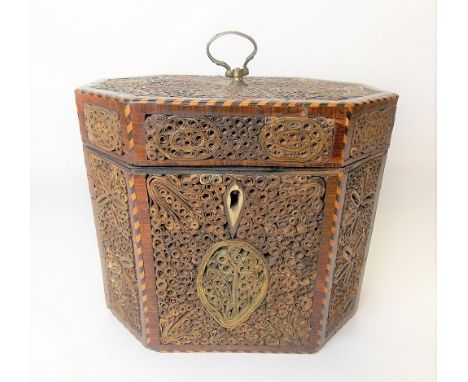 Rare George III inlaid rolled paper tea caddy of rectangular canted section, the kingwood edges boxwood and ebony chequer inl