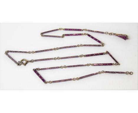 Silver and purple guilloche enamel link necklace, length 59cm.