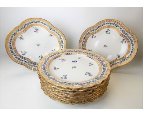 Spode Copelands china part dessert set retailed by T. Goode &amp; Co Ltd London, painted with forget-me-nots and gilt bands, 