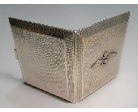 Silver engine turned RAF cigarette case, Birmingham 1939, weight 3oz approx.