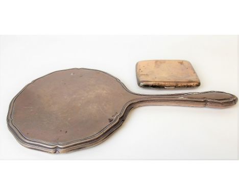 George V silver engine turned cigarette case, Birmingham 1917; together with a dressing table hand mirror, Chester 1918 (2).