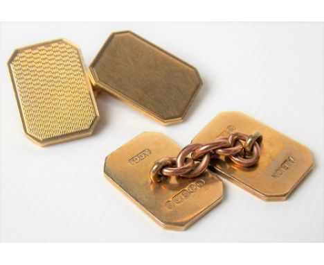 Pair of 9ct hall marked gold engine turned cufflinks, weight 10.7g approx.