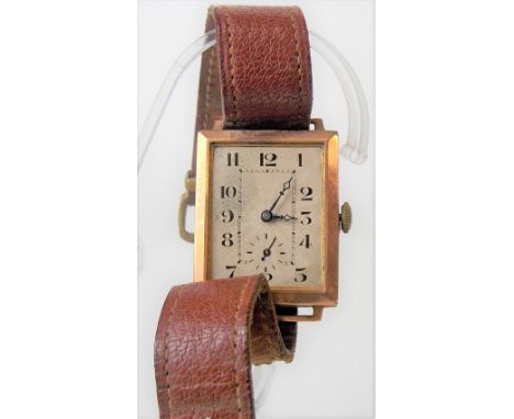 Benson Watch Company 9ct rose gold cased manual wind gentleman's wristwatch, the rectangular 20mm silvered textured dial with