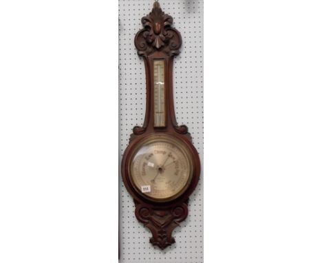 Banjo aneroid barometer thermometer, the silvered dial signed Chadburn's Ld Opticians, Liverpool, within carved walnut case, 
