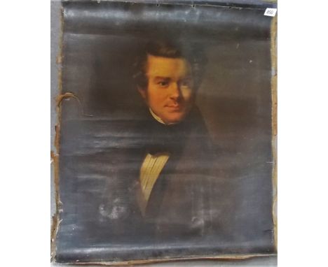Early 19th Century oil on canvas half length portrait of a young gentleman, unstretched, 72cm x 59cm.