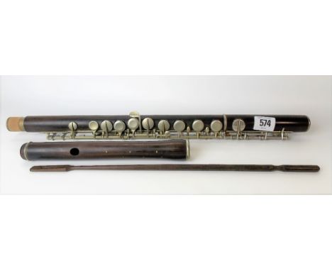 Rosewood nickel mounted flute by Rudall Carte &amp; Co Ltd, 23 Derners Street, Oxford Street, London, no. 6300, in three part